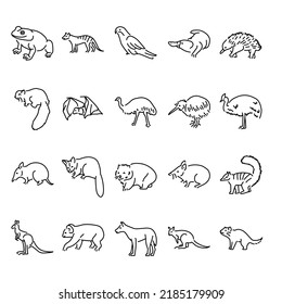 Australian animals color line icons set. Pictograms for web page, mobile app, promo. UI UX GUI design element. Editable stroke.