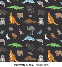 Australian animals. Doodle zoo vector pattern. 