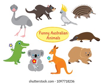 Australian Animals Isolated On White Set Stock Vector (royalty Free 