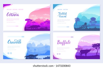 Australian animals in the natural habitat on brochure. Colorful flyers with Wildlife in nature. Template of flyer, web banner, ui header, enter site invitation concept. Layout modern slider 