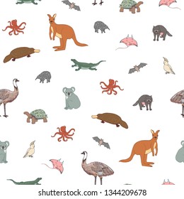 Australian animals seamless vector pattern