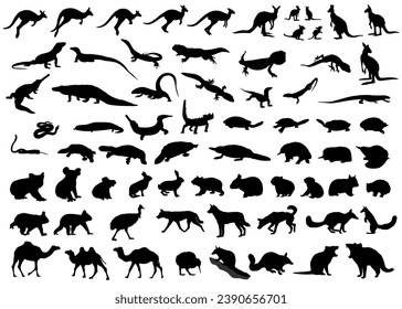 Australian animals. Set of animal silhouettes. Vector illustration.