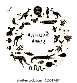 Australian animals set, sketch for your design. Vector illustration