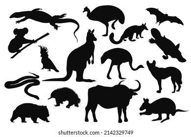 Australian Animals Silhouettes Set. Vector Illustration. EPS