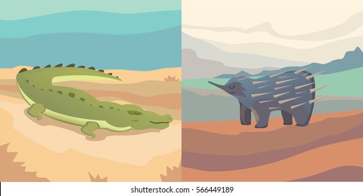 Australian animals vector crocodile and echidna
