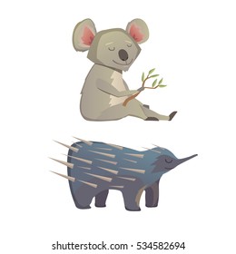 Australian animals vector koala and echidna isolated