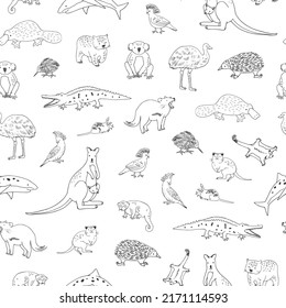 Australian animals vector line seamless pattern