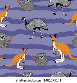 australian animals vector seamless pattern. Concept for print, wallpapers, cards, paper design