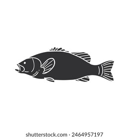 Australian Bass Icon Silhouette Illustration. Fish Vector Graphic Pictogram Symbol Clip Art. Doodle Sketch Black Sign.