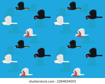 Australian Bird Cockatoo Flying Cute Cartoon Poses Seamless Wallpaper Background