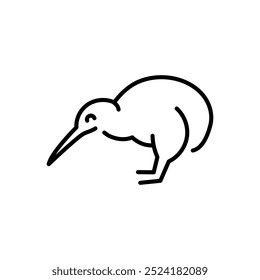 Ilustración de línea negra de kiwi de pájaro australiano. Animales de Australia. Trazo editable.