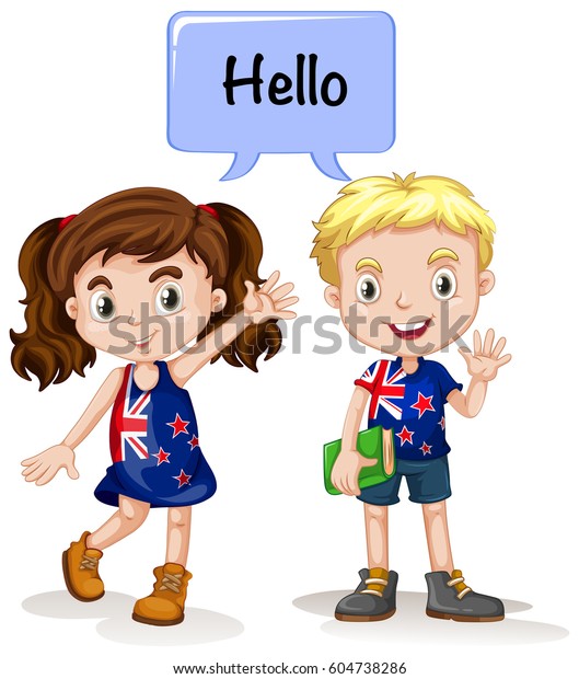 Australian Boy Girl Saying Hello Illustration のベクター画像素材 ロイヤリティフリー