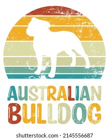 Australian Bulldog Retro Vintage Sunset T-shirt Design template, Bulldog on Board, Car Window Sticker, POD, cover, Isolated white background, White Dog Silhouette Gift for Australian Bulldog Lover