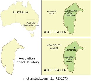 Australian Capital Territory location on map of Australia. Capital city is Canberra