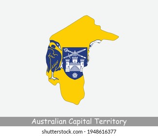 Australian Capital Territory Map Flag. Karte des Bundeshauptstadtgebiets, Australien mit Flagge einzeln auf weißem Hintergrund. Vektorgrafik.