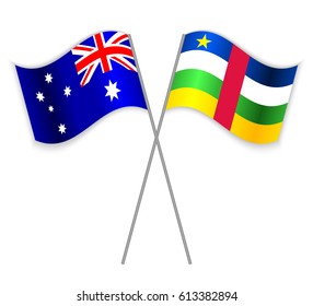 Australian and Central African crossed flags. Australia combined with Central African Republic isolated on white. Language learning, international business or travel concept.