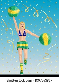 Australian Cheerleader of Australia Fans.?� Cheerleader girl, confetti papers and background are in different layers.
