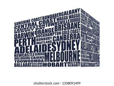 Australian cities. Isometric cube shape. Geography and travel concept