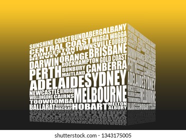 Australian cities. Isometric cube shape. Geography and travel concept