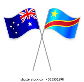 Australian and Congo crossed flags. Australia combined with Democratic Republic of the Congo isolated on white. Language learning, international business or travel concept.