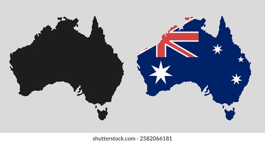 Australian continent. Image of the Australian flag. Flag along the contour of the territory of Australia. EPS 10.