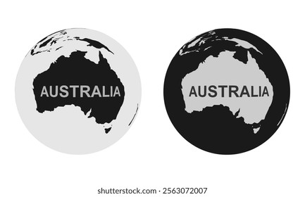 australian continent on a globe, vector illustration isolated on white background.