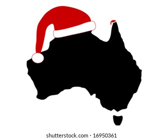 The Australian Continent With Two Santa Claus Caps