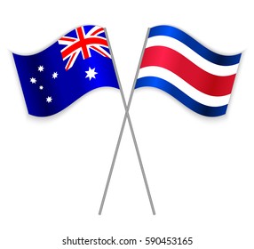 Australian and Costa Rican crossed flags. Australia combined with Costa Rica isolated on white. Language learning, international business or travel concept.