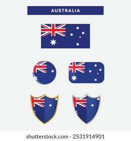 Bandera de país australiana, Botón de bandera de país, y diseño de Vector de escudo