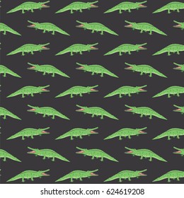 Australian crocodiles. Doodle zoo vector pattern. 