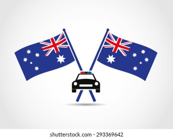 Australian Crossed Flags Emblem Police Car