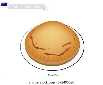 Australian Cuisine, Traditional Meat Pie or A Pie Stuffed with Minced Beef. A National Dish of Australia .