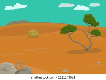 Escena del desierto en Australia. Fondo de dibujos animados coloridos.