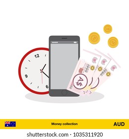 Australian dollar banknote. Time is money concept vector illustration.