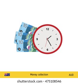 Australian Dollar banknote. Time is money concept vector illustration.