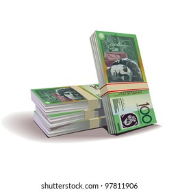 Australian dollar banknotes vector illustration in color, financial theme ; isolated on background.