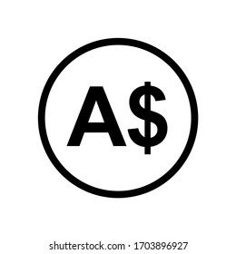 Australian Dollar coin monochrome black and white icon. Current currency symbol.