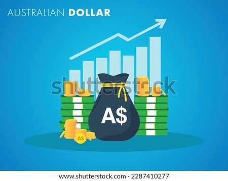 Australian Dollar currency growth to success concept. The money bag chart increases profit. Business growth concept. Vector illustration design