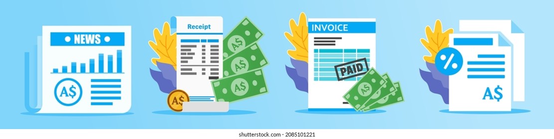 Australian Dollar Receipt and Documents Illustration