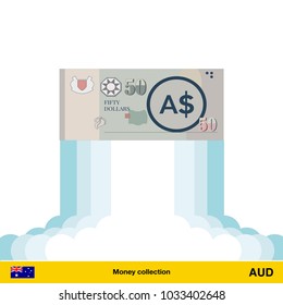 Australian dollar rising as a rocket. Increase of Australian dollar on international financial markets.  Australian dollar banknote.