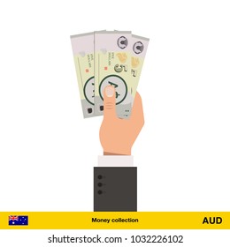 Australian dollar sign icon in hand three banknote art new big best illustration isolated cash