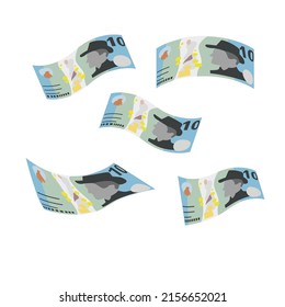 Ilustración del vector del dólar australiano. Billetes en paquete de Australia. Caer, volar dinero 10 AUD. Estilo plano. Aislado sobre fondo blanco. Diseño sencillo y mínimo.