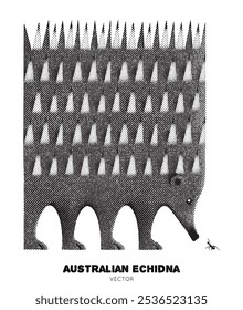 Australian echidna. Anteater and ant. Graphic ink pointillism technique
