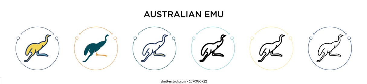 Australian emu icon in filled, thin line, outline and stroke style. Vector illustration of two colored and black australian emu vector icons designs can be used for mobile, ui, web