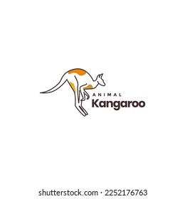 australian endemic animal kangaroo jump art lines abstract logo design vector icon illustration template