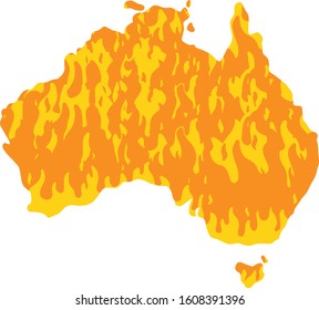 australian fires,australia map in flames,wildfire concept