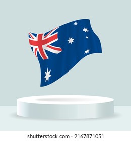 Australian flag. 3d rendering of the flag displayed on the stand. Waving flag in modern pastel colors. Flag drawing, shading and color on separate layers, neatly in groups for easy editing.