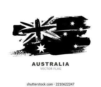 Australian flag. Black and white brush strokes, hand drawn. Vector illustration isolated on white background. Mourning logo of the Australian flag.