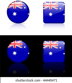 Australian Flag Buttons on White and Black Background Original Vector Illustration AI8 Compatible