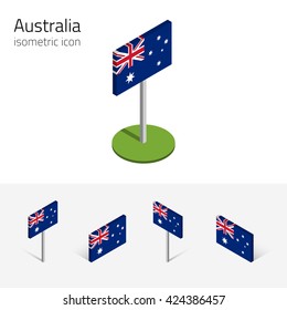 Australian flag (Commonwealth of Australia), vector set of isometric flat icons, 3D style, different views. 100% editable design elements for banner, website, presentation, infographic, map. Eps 10